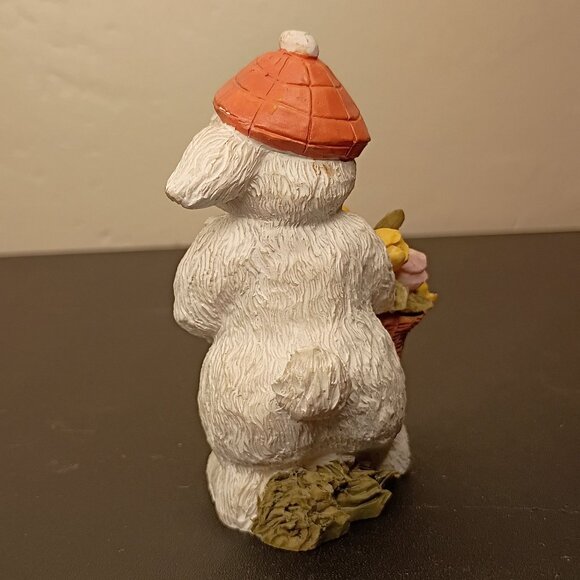 Adorable Hand-Painted Bunny Figurine With Basket Of Flowers - Picture 9 of 16